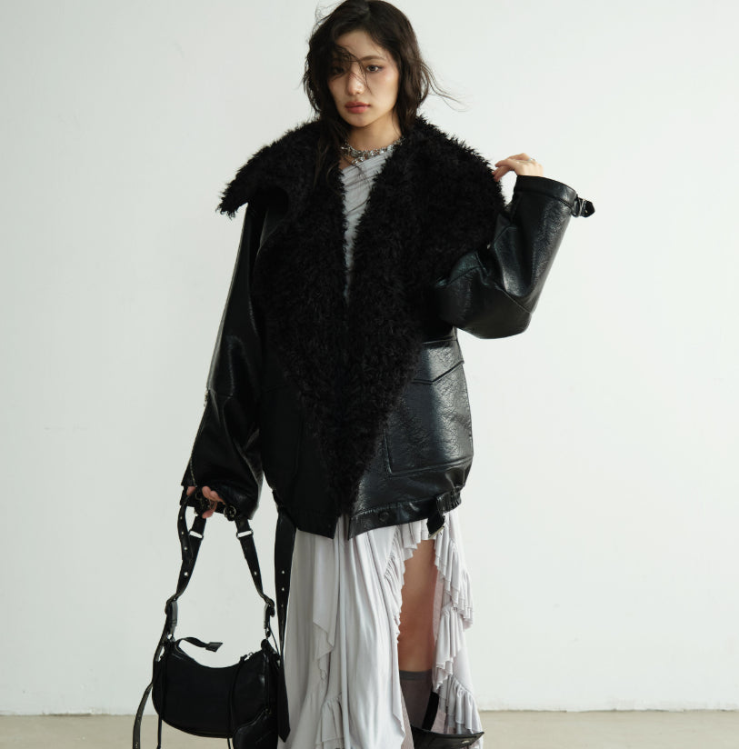 Mi-longueur Veste en cuir de silhouette PU poids lourd
