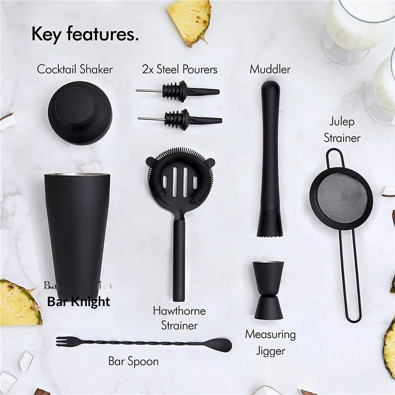 Elégant Matte noir acier inoxydable Bartending Shaker Set