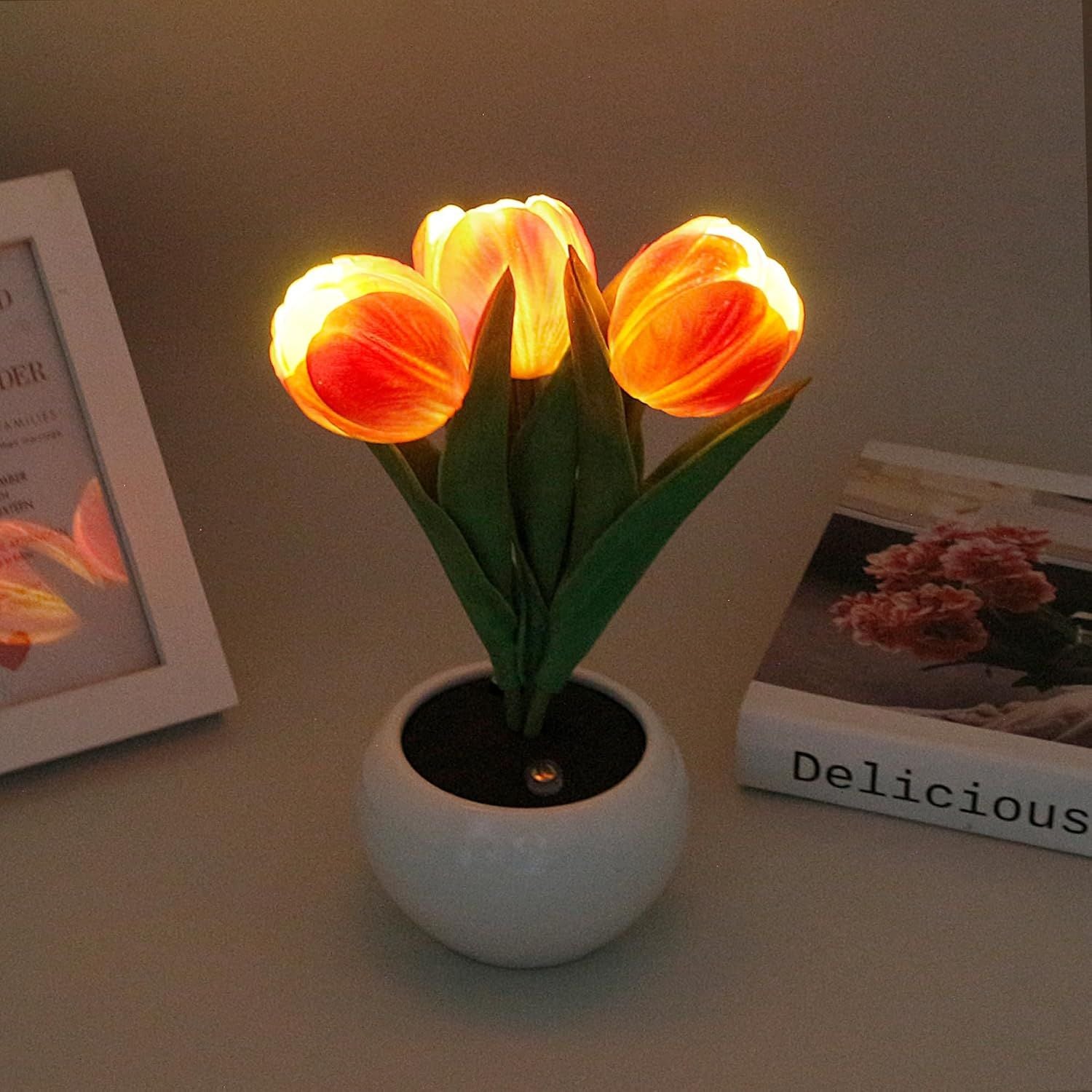 Lampe Tulipe - LED Replica Lampe de table Tulipe avec vase de fleurs pour la décoration de bureau. Suitabl
