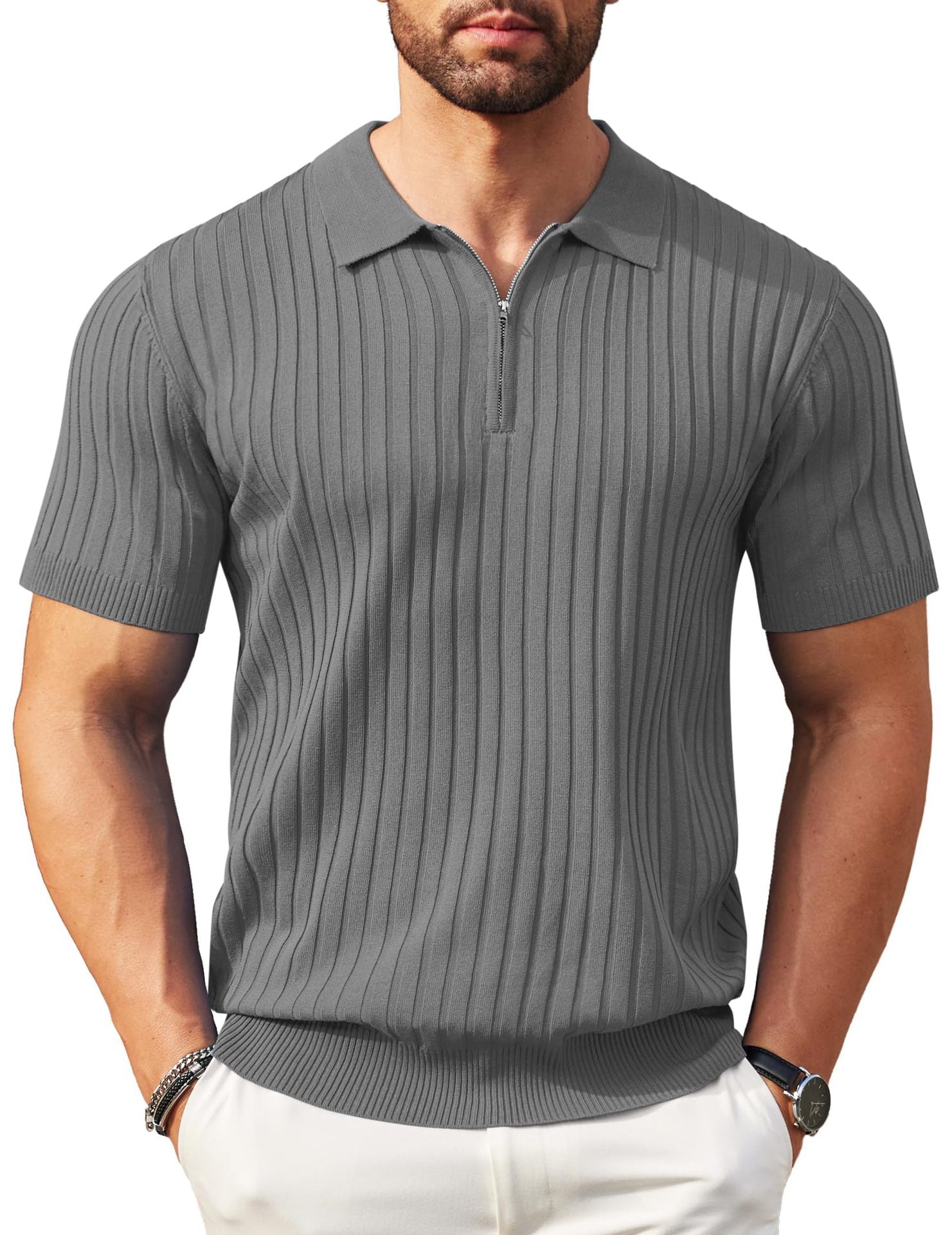 Hommes Zip-Up manches courtes Polo T-Shirt T-Shirt mode de golf casual