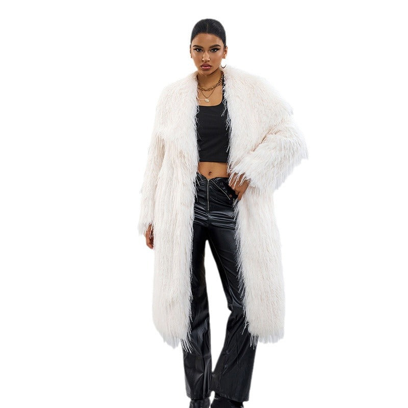 Collar Artificial Fur Top Fur Coat Tempérament de style long pour la navette