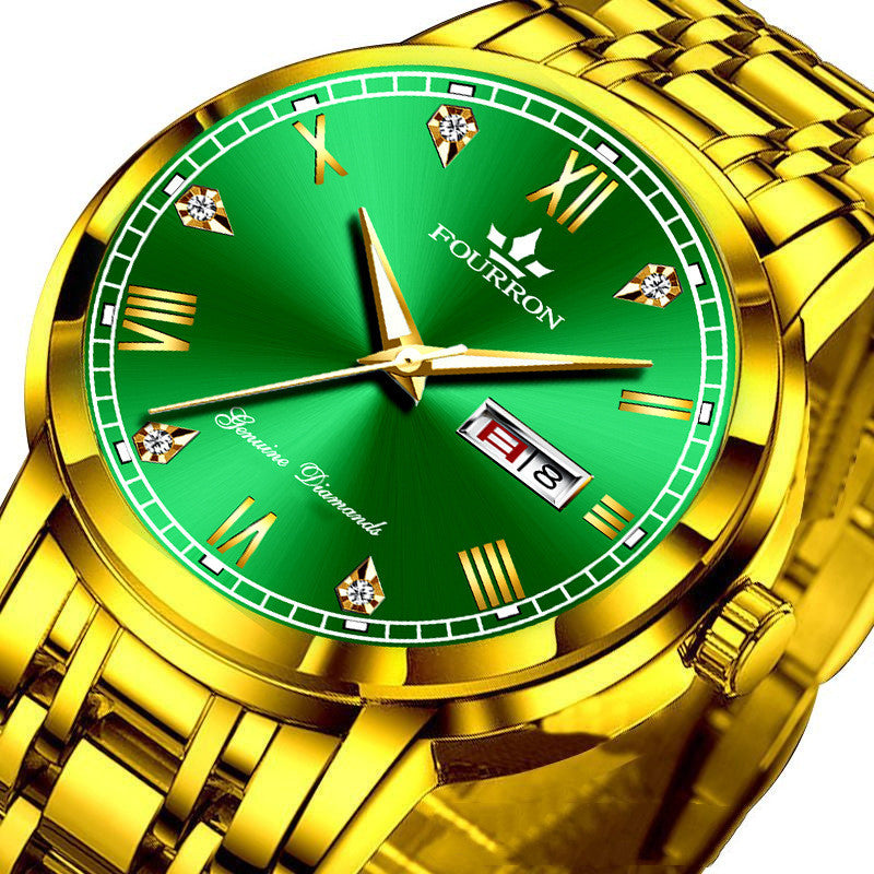 Double calendrier lumineux Quartz acier inoxydable Imperméable montre homme avec montre