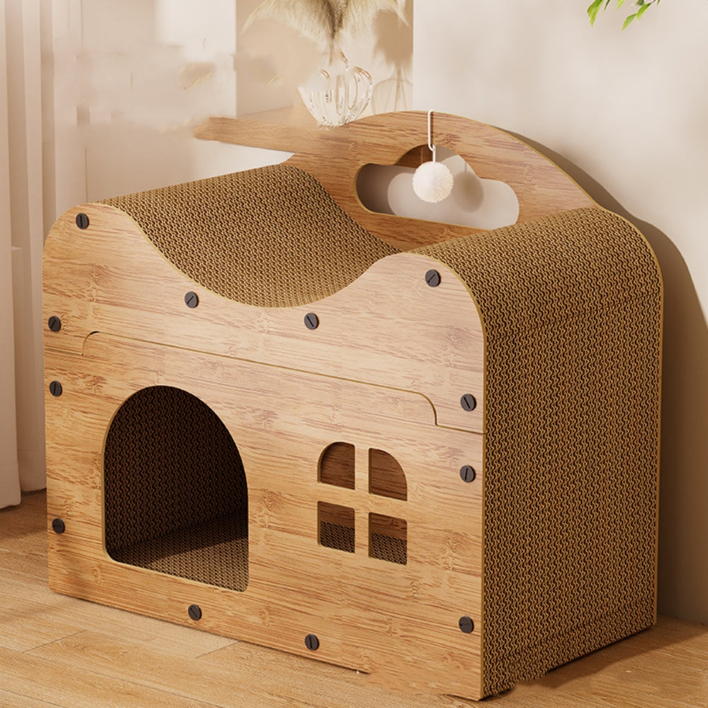 Cat bed Cat Scratching Post Vertical Wooden Sofa Corrugated Paper Cat House