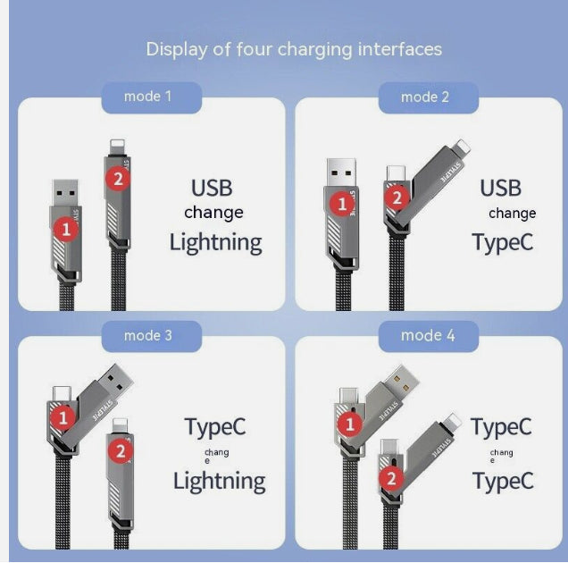 Câble de données à charge rapide quatre en un
