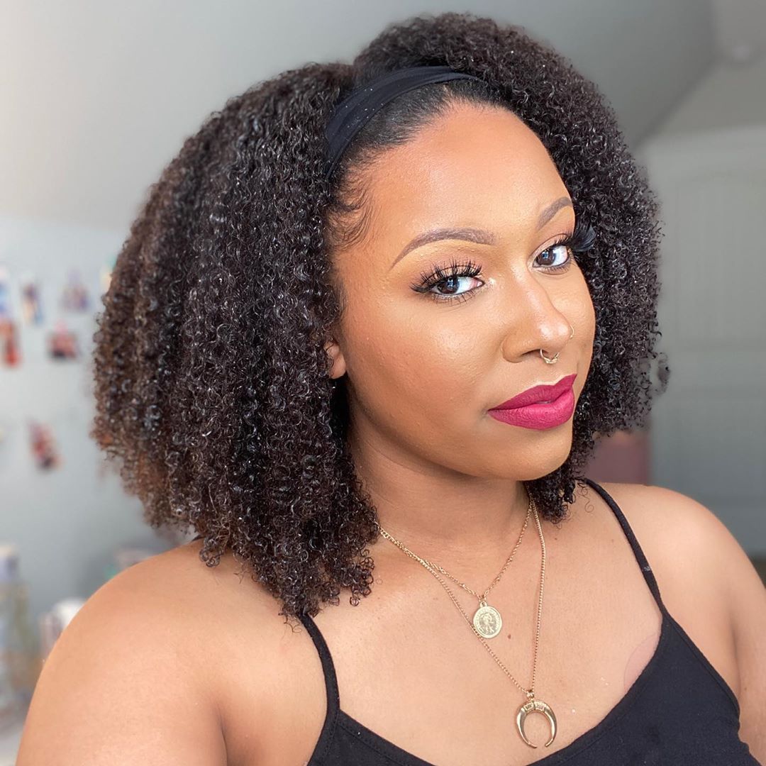 African lady black twisted headband fluffy explosion wig