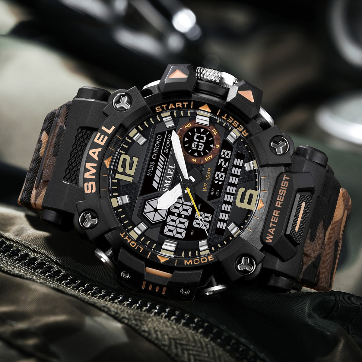 Hommes tactiques Alliage Camouflage Style militaire Lumineux étanche Montre électronique extérieure