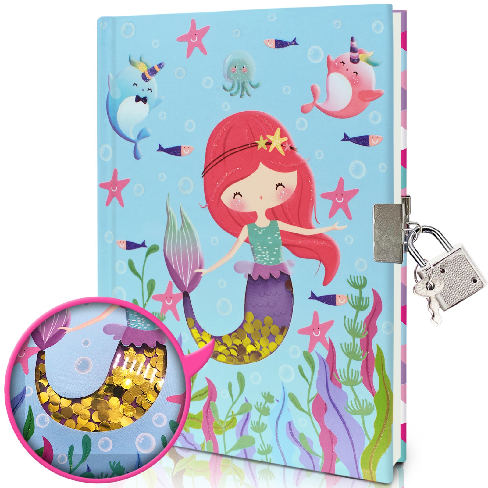 Carnet de notes imprimé de sirène créative pour enfants avec serrure