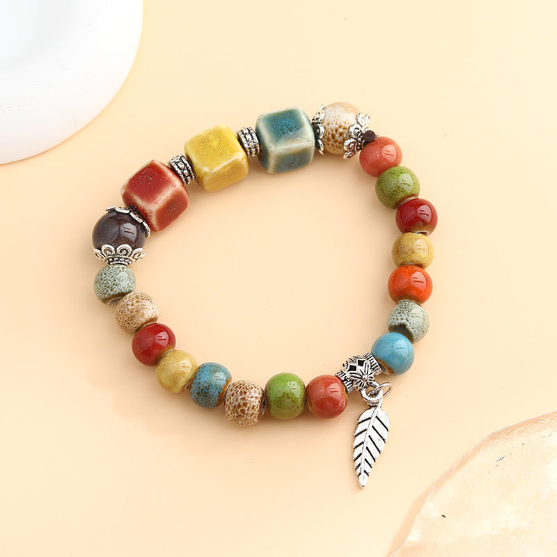 Rétro Scenery Dezhou Ceramic Bracelet Student Literary Ethnic Style National Tendance Perlée