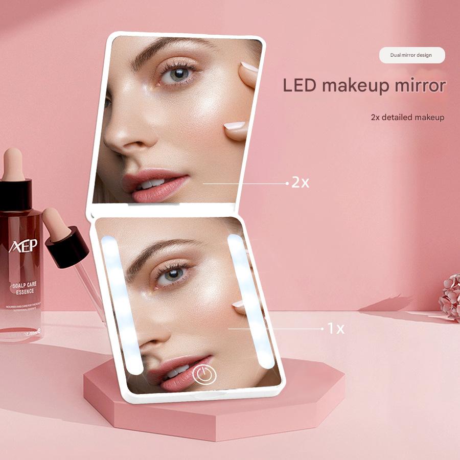 Compact Double-Sided pliant miroir de maquillage Portable LED lumière pour Touch-Ups