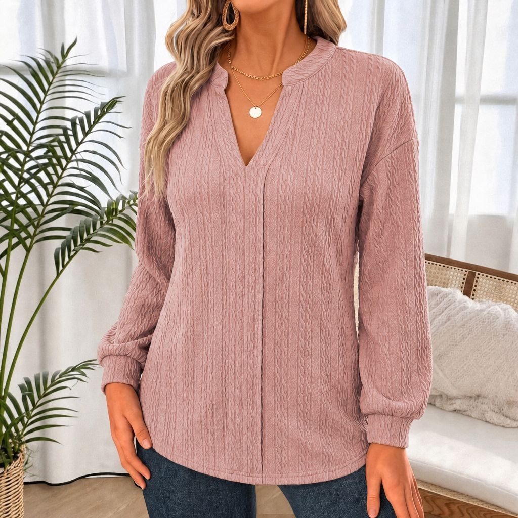 Femmes Relaxed-fit V-neck Manches longues Blouse polyvalente de travail