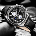 Calendrier de la sangle de quartz Trois yeux et six aiguilles montre pour hommes