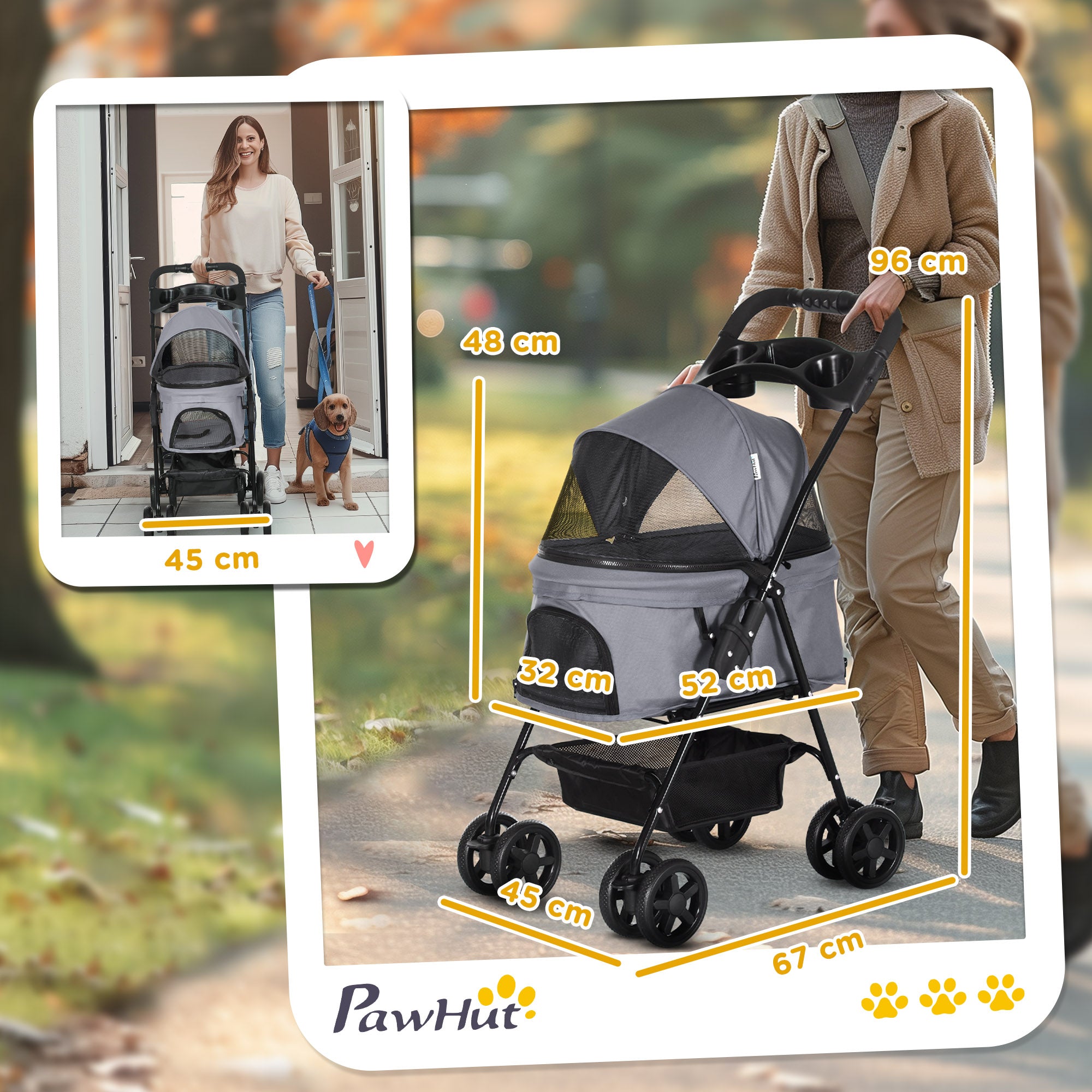 PawHut Pram Dog Poussette pliable pour chien poussette avec 4 roues