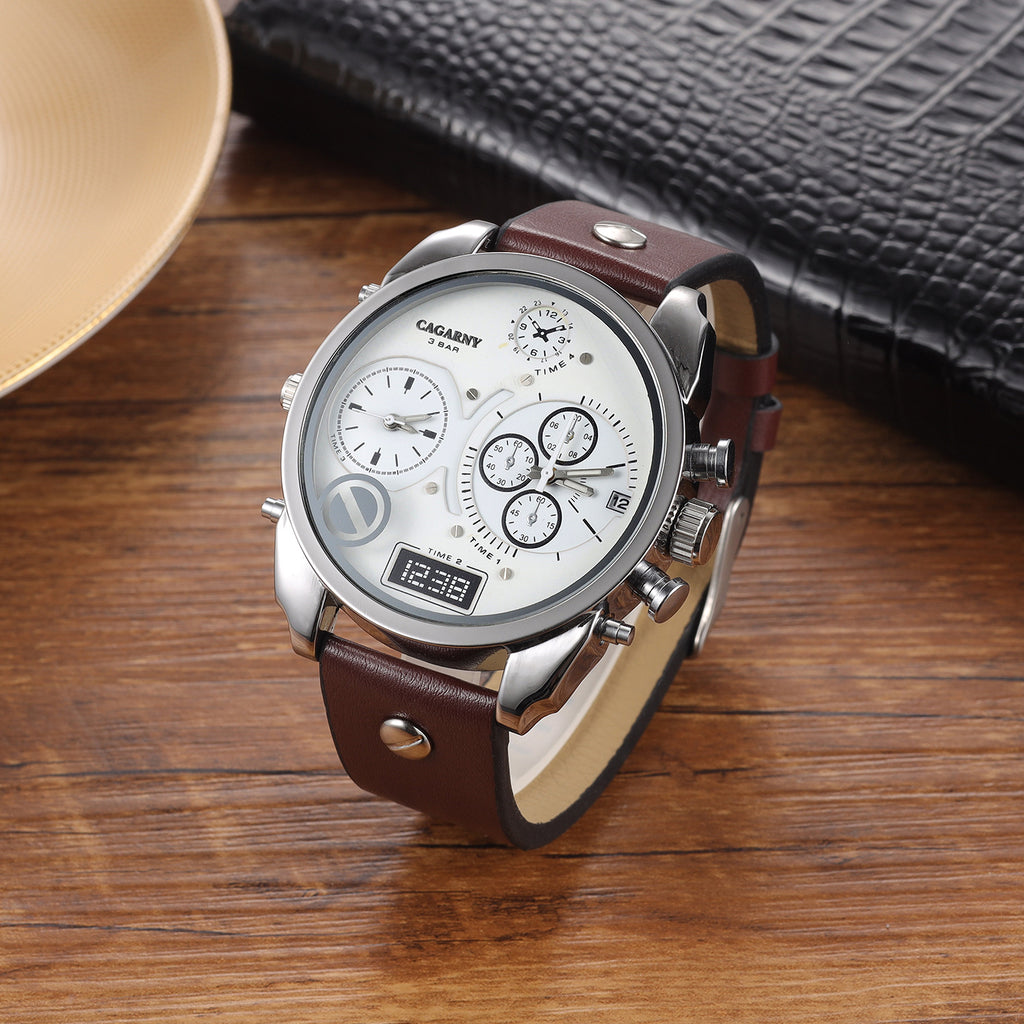 Montres Montres pour Homme en cuir PU Creative Double Time Zone