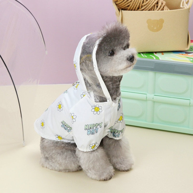 Habillement de chien imperméable pour animaux de compagnie deux pieds avec traction anneau ressort transparent