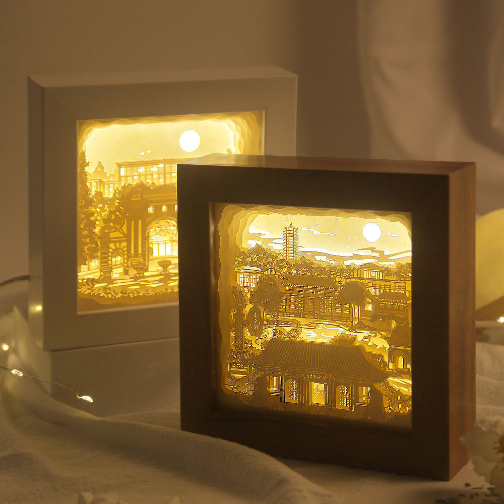 Cadeau de la saison de graduation Trois dimensions Light-and-Shade Paper-Cut Lampe Ornement de bureau