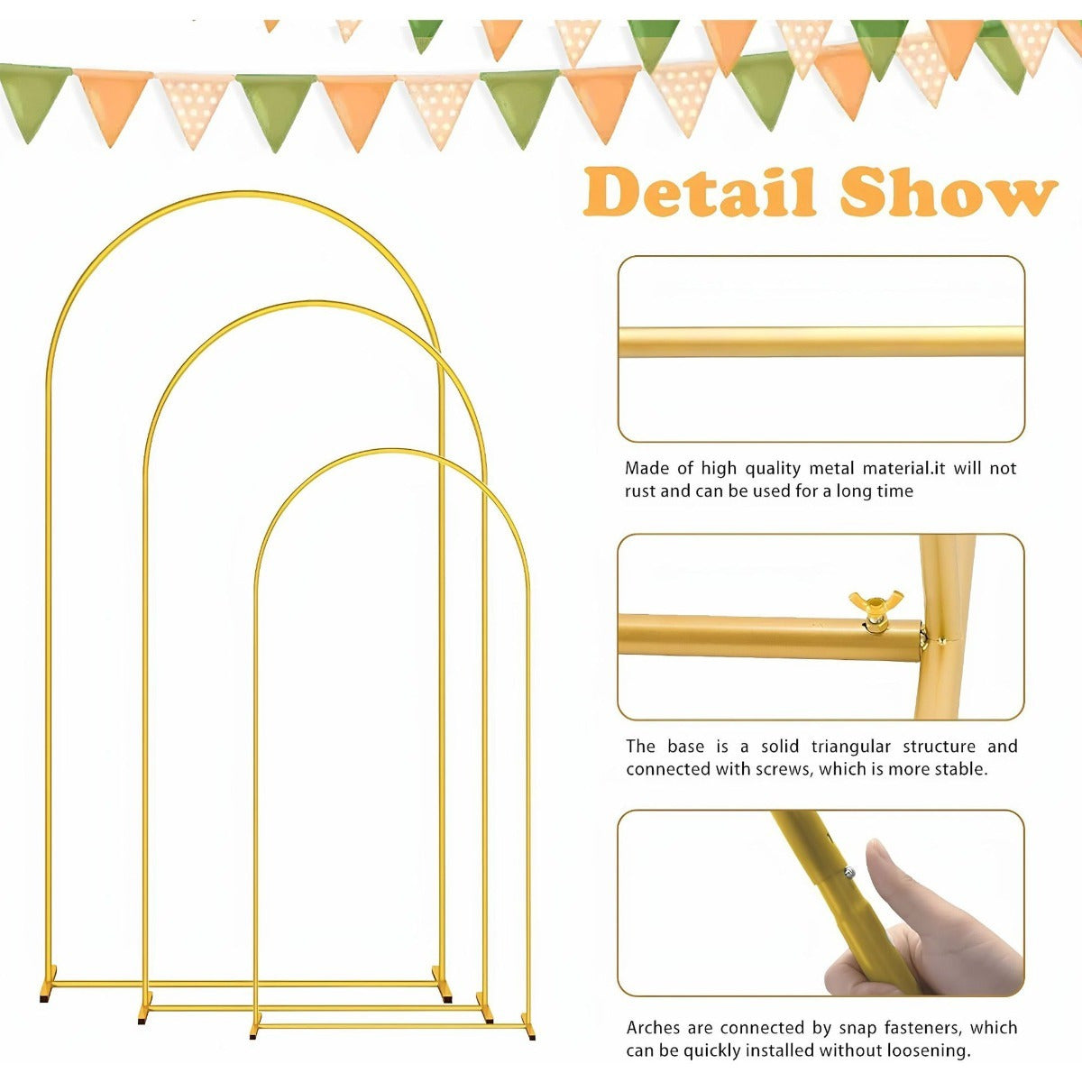 Ensemble de 3 pièces de porte-arc rond en métal de différentes tailles - Pour les décorations festives - Fête