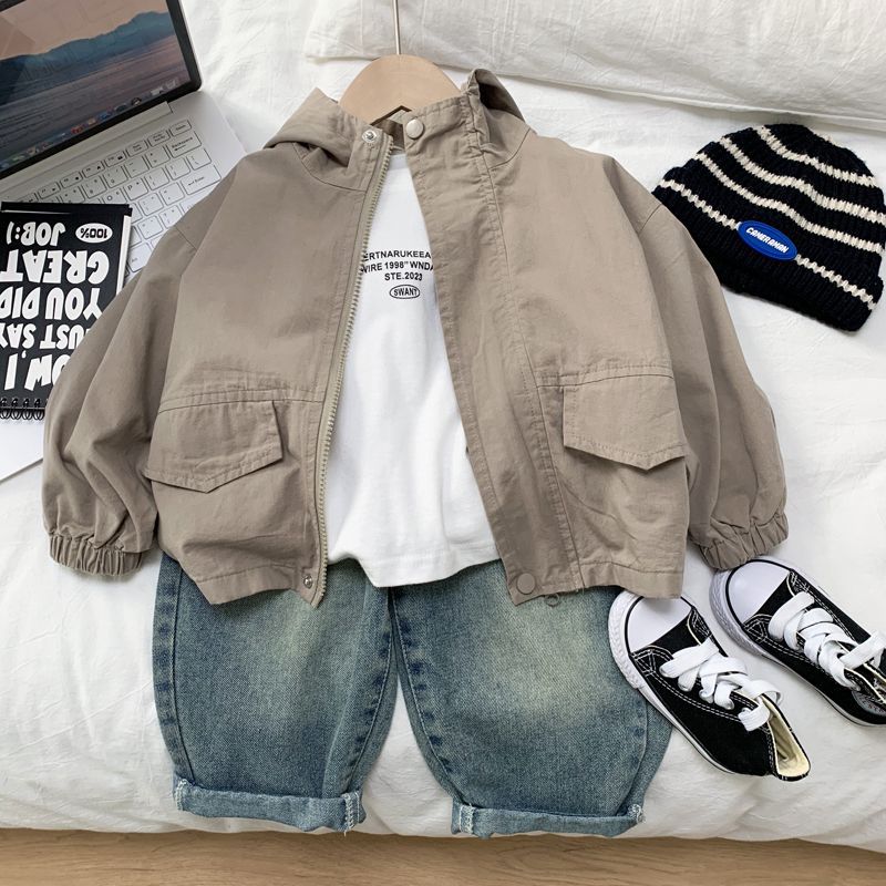 Manteau de trench à capuchon à la mode pour garçons de style coréen