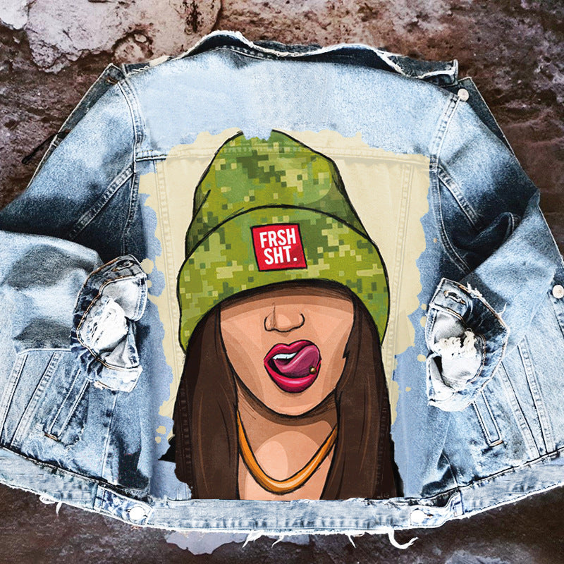 Veste denim fille à chapeau vert pour femmes