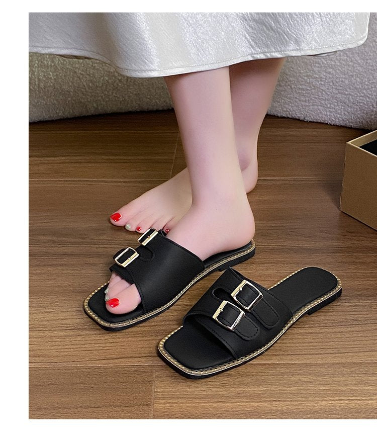 Sandales à glissière plate à sangle unique pour femmes Plus Taille