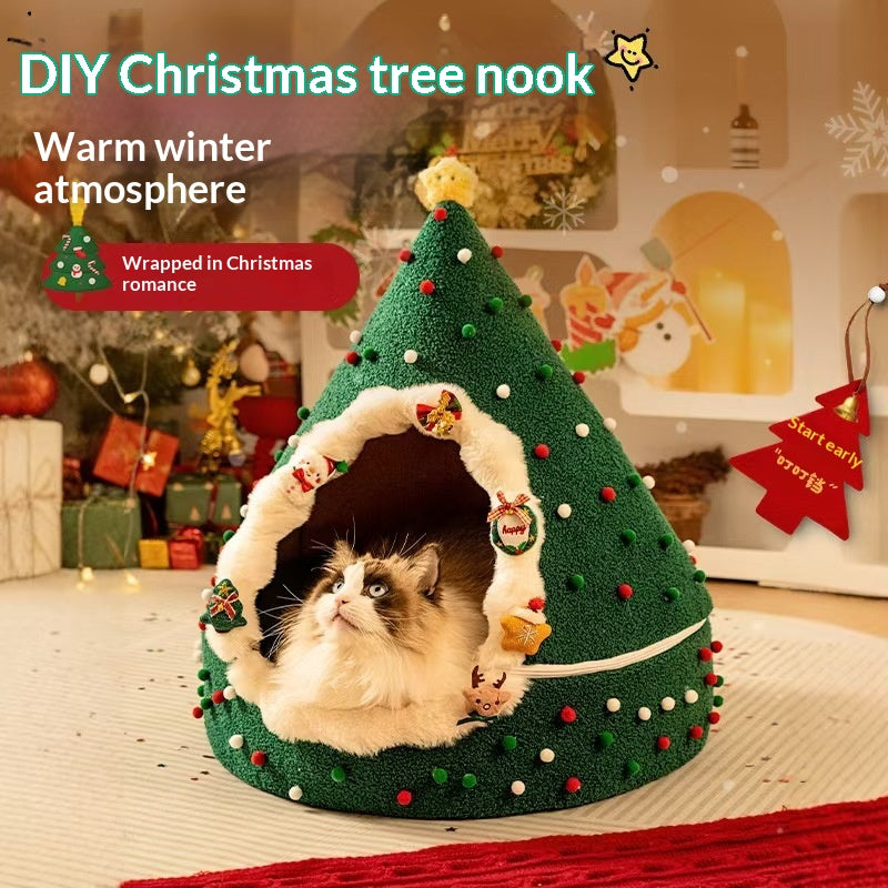 Nest de chat de Noël hiver chaud quatre saisons universel amovible et lavable