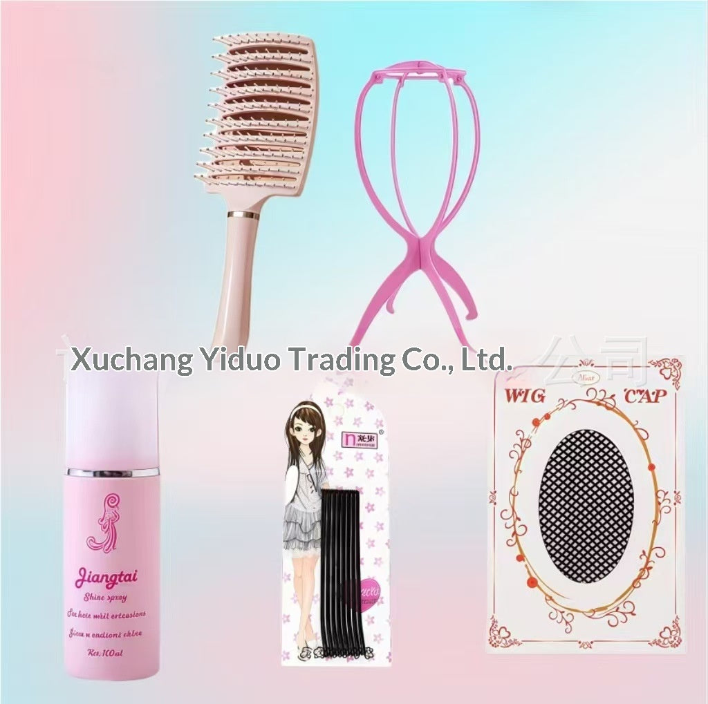Foggy Pink-or Naturel Long Curls Perruque pleine tête