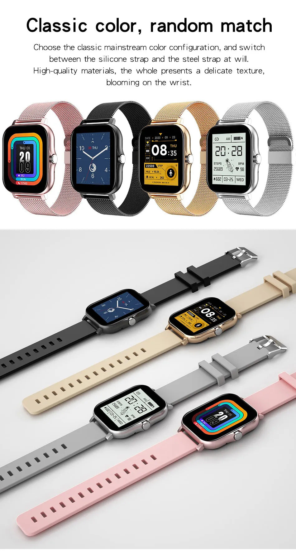 Smart Watch écran de 144 pouces Full Touch hommes et femmes Bluetooth appel