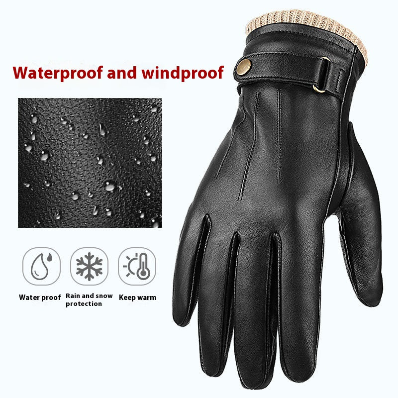 Gants chauds en peau de mouton d'hiver, doublés de polaires pour hommes