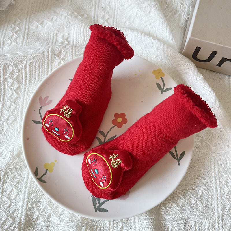 Bébé Hiver Grand Rouge Terry Chaussettes de sol antidérapantes