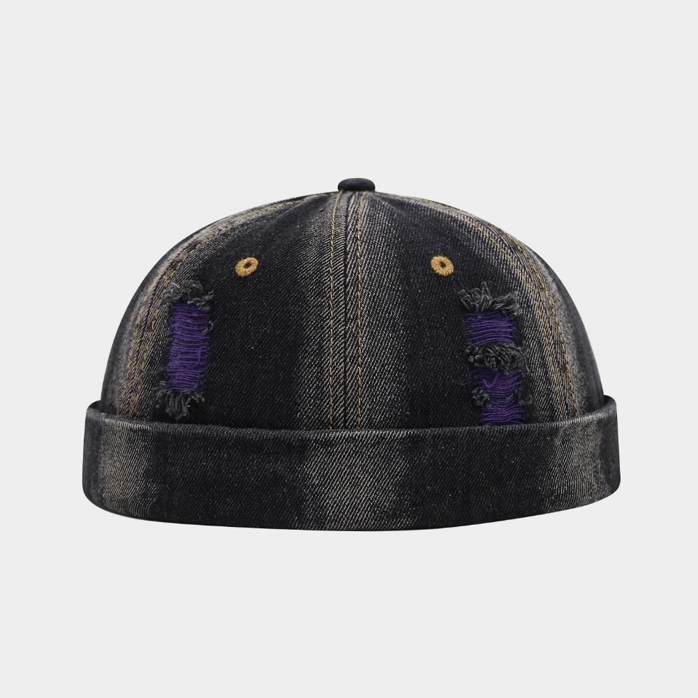 Été hommes et femmes de couleur patch fil Rolled-up Street style Bonnet sans brim