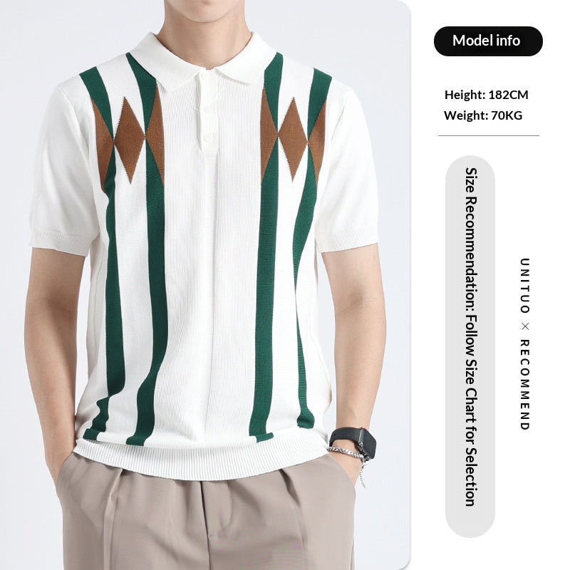 Vieux style d'argent hommes Argyle Ice Polo tricoté en soie
