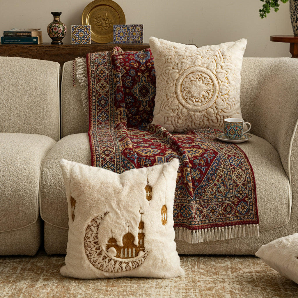 Tissu Bay Fenêtre Décor En peluche Canapé Jetez couvertures oreillers et housses de coussin
