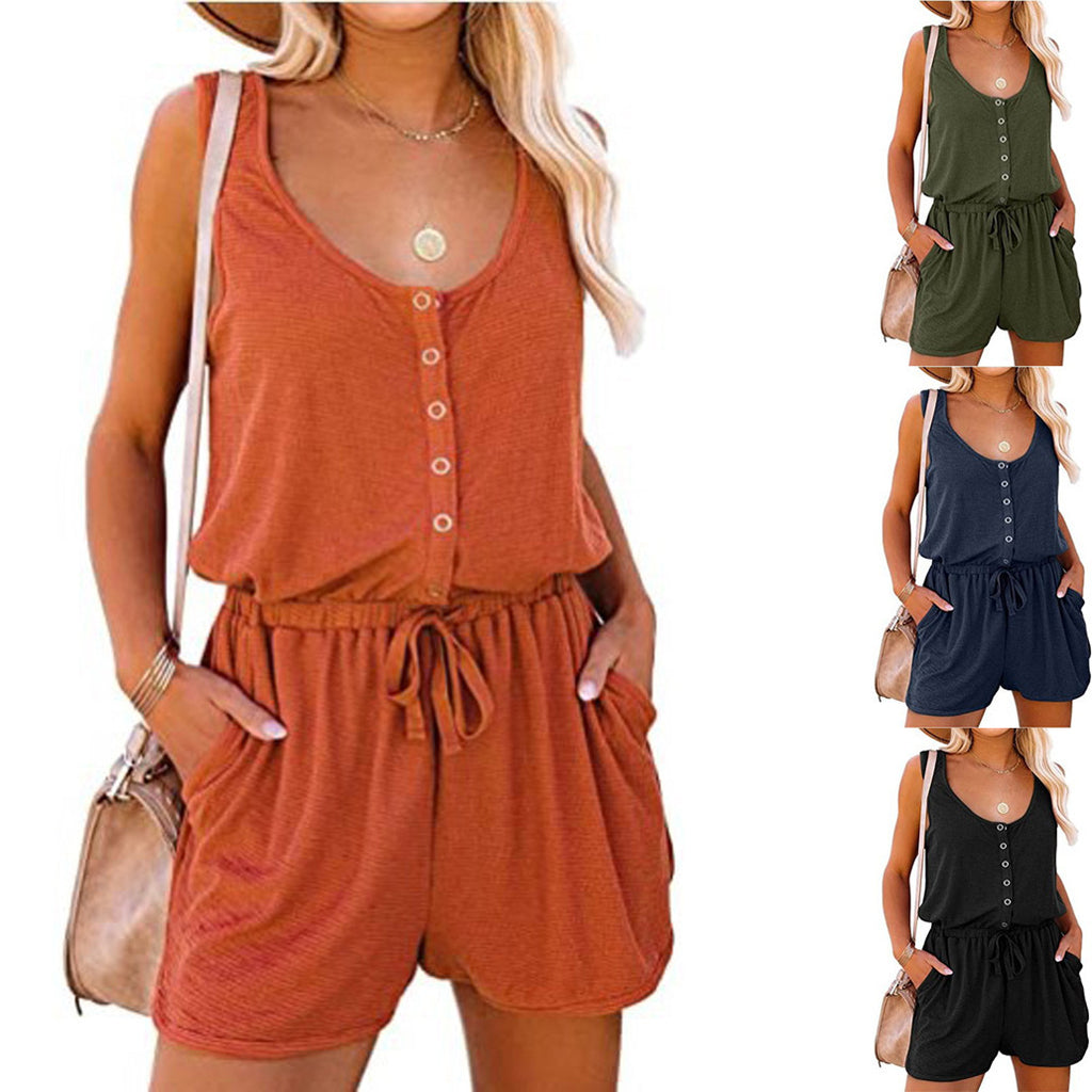 European And American Women's 2022 Summer Sleeveless Jumpsuit Tight Waist Lace-up Casual L