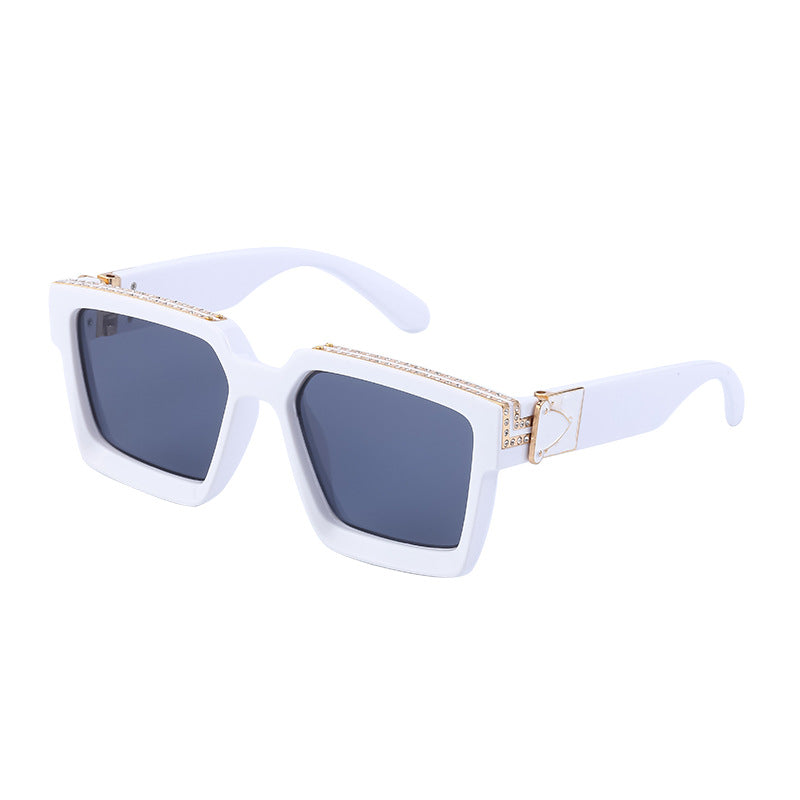Lunettes de soleil en grand carré incrustées de diamants pour femmes