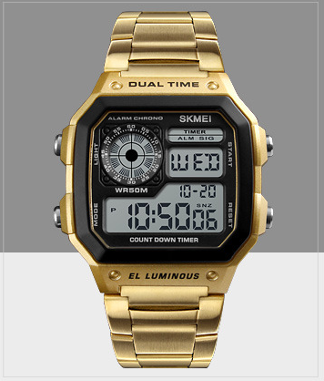 Montre électronique de ceinture en acier d'affaires double affichage multi-fonction sport montre étanche