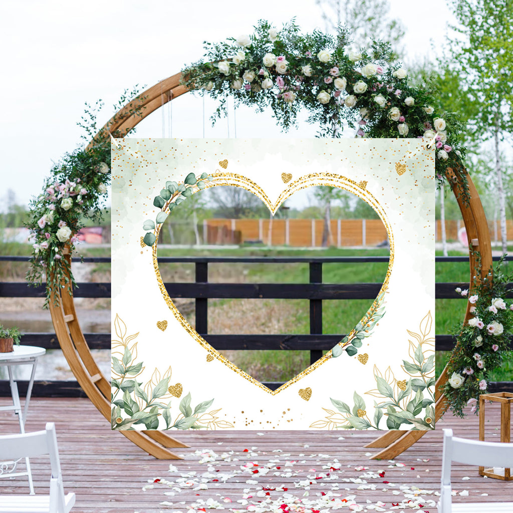 Just Married. Wedding Decoration Set with 2 Mini Scissors and A 180x200 Cm Green Backdrop