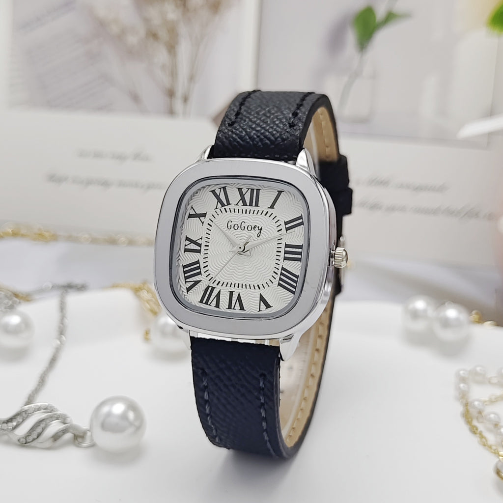 Montre de bracelet en cuir rétro pour femmes
