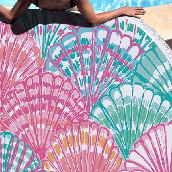 Serviette de plage ronde en microfibre et en tassel