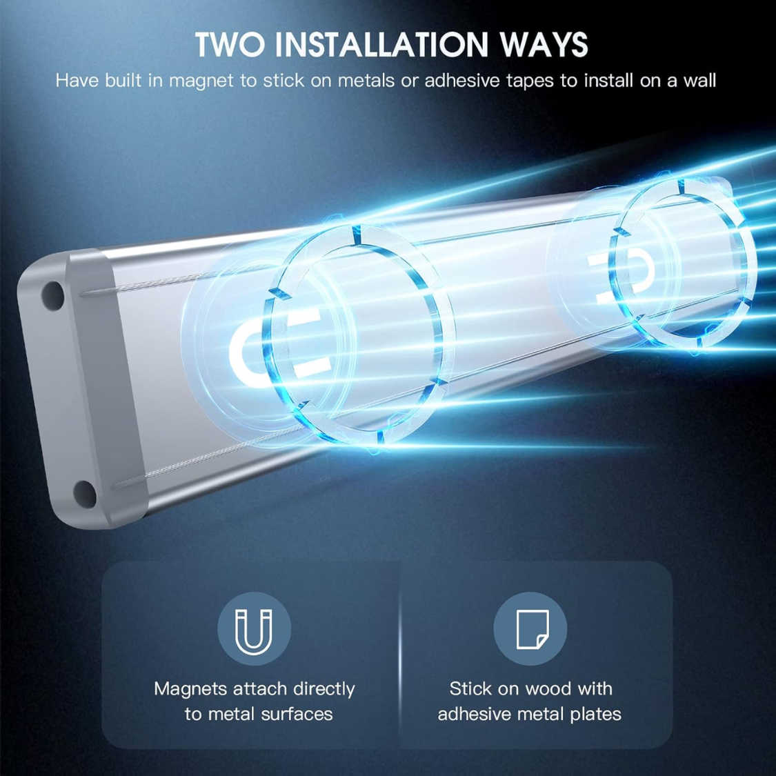 2 Pack Capteur de mouvement rechargeable de 10 pouces sous les lumières de l'armoire 5 niveaux Dimmable magnétique W