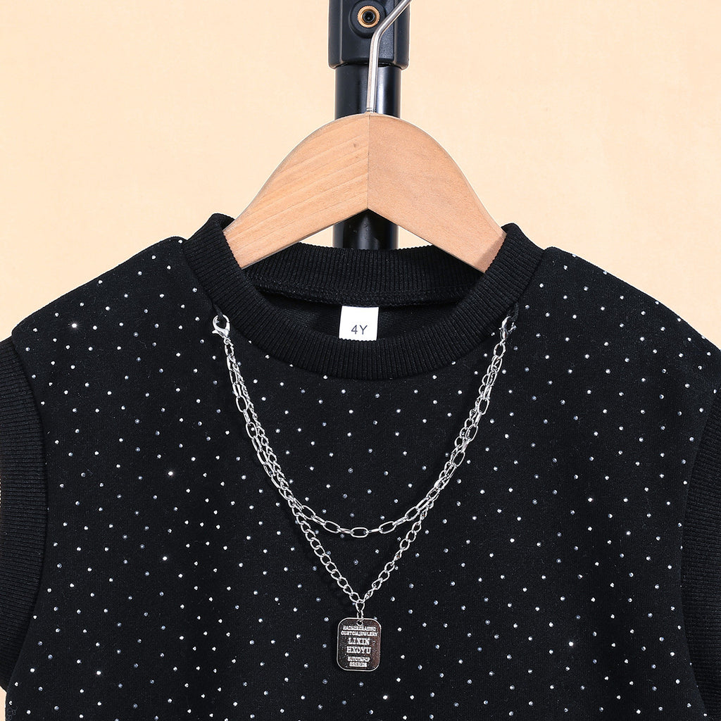 Été tendance Veste sans manches Garçons' Outfit with Starry Sky and Sparkling Strass