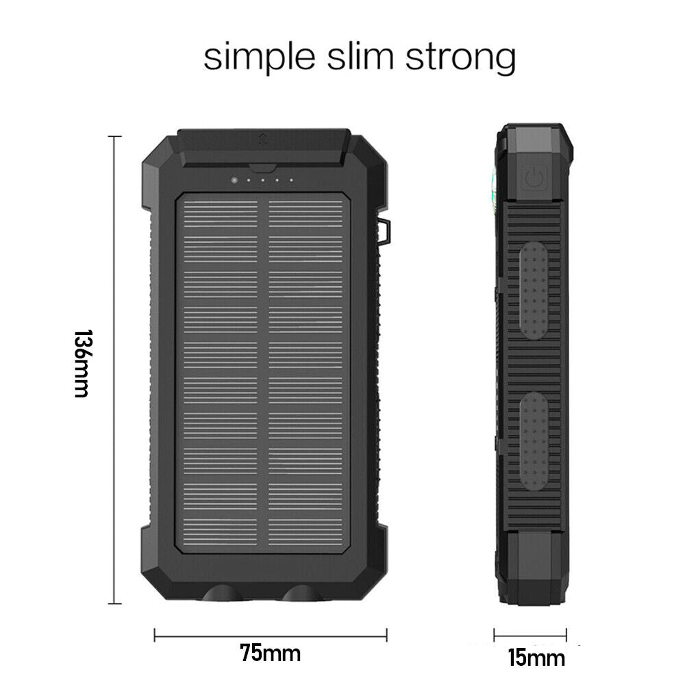 1o000mAh Solar Power Bank Chargeur de batterie 2USB LED étanche pour téléphone cellulaire