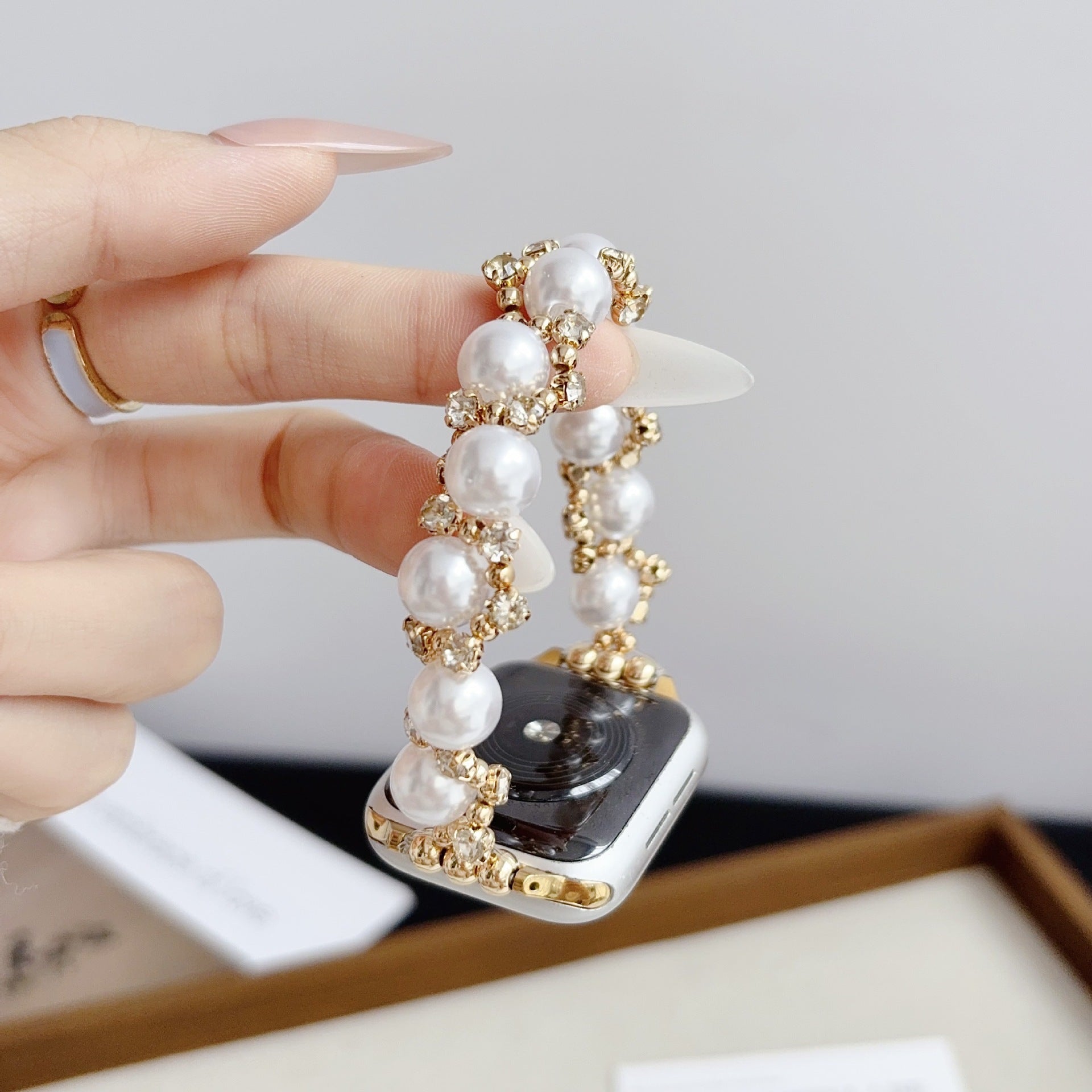 Bracelet IWatch 10 de style français avec diamant brillant et bracelet en perles