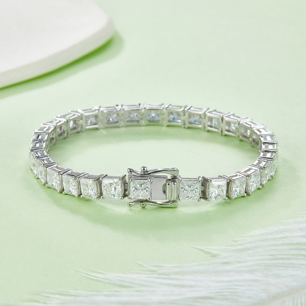 S925 Argent Sterling 4,5x4,5mm Princess Cut Moissanite Tennis Bracelet D Couleur VVS1 16-18-