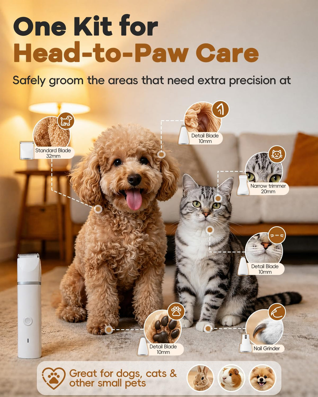 Clippers de chien Kit de grooming Cheveux Clipper-Low Noise Paw Trimmer- Rechargeable - Quis sans fil