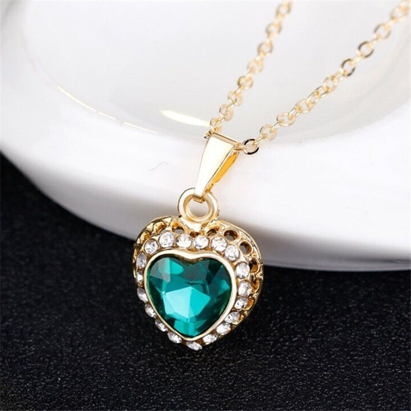 Jeu de bijoux Peach coeur Strass Boucles d'oreilles Collier d'amour Ensemble de bijoux de mariée