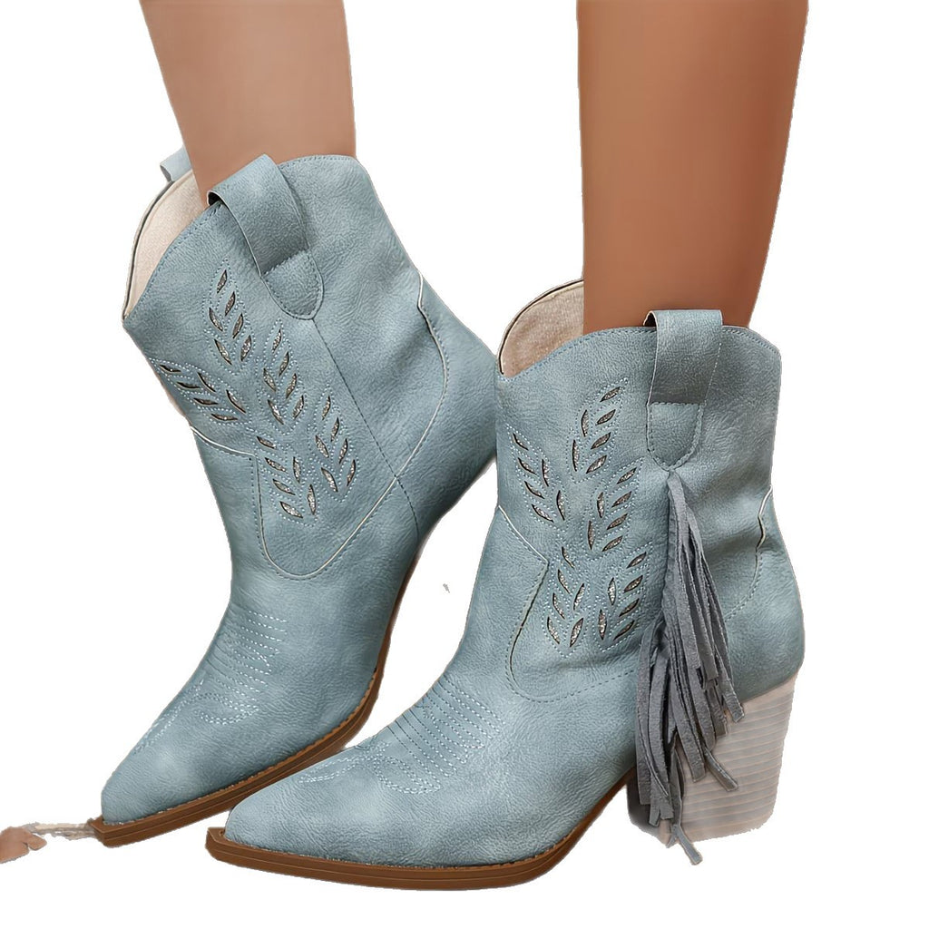Autumnwinter Bottes de cow-boy de style occidental avec un orteil pointu et un talon chunky