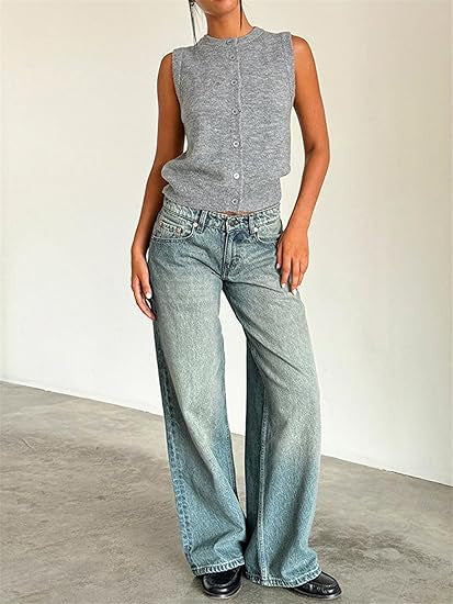 American Style Retro Low Waist Non élastique Lavé droit Jeans Femme Autumn Street Wid