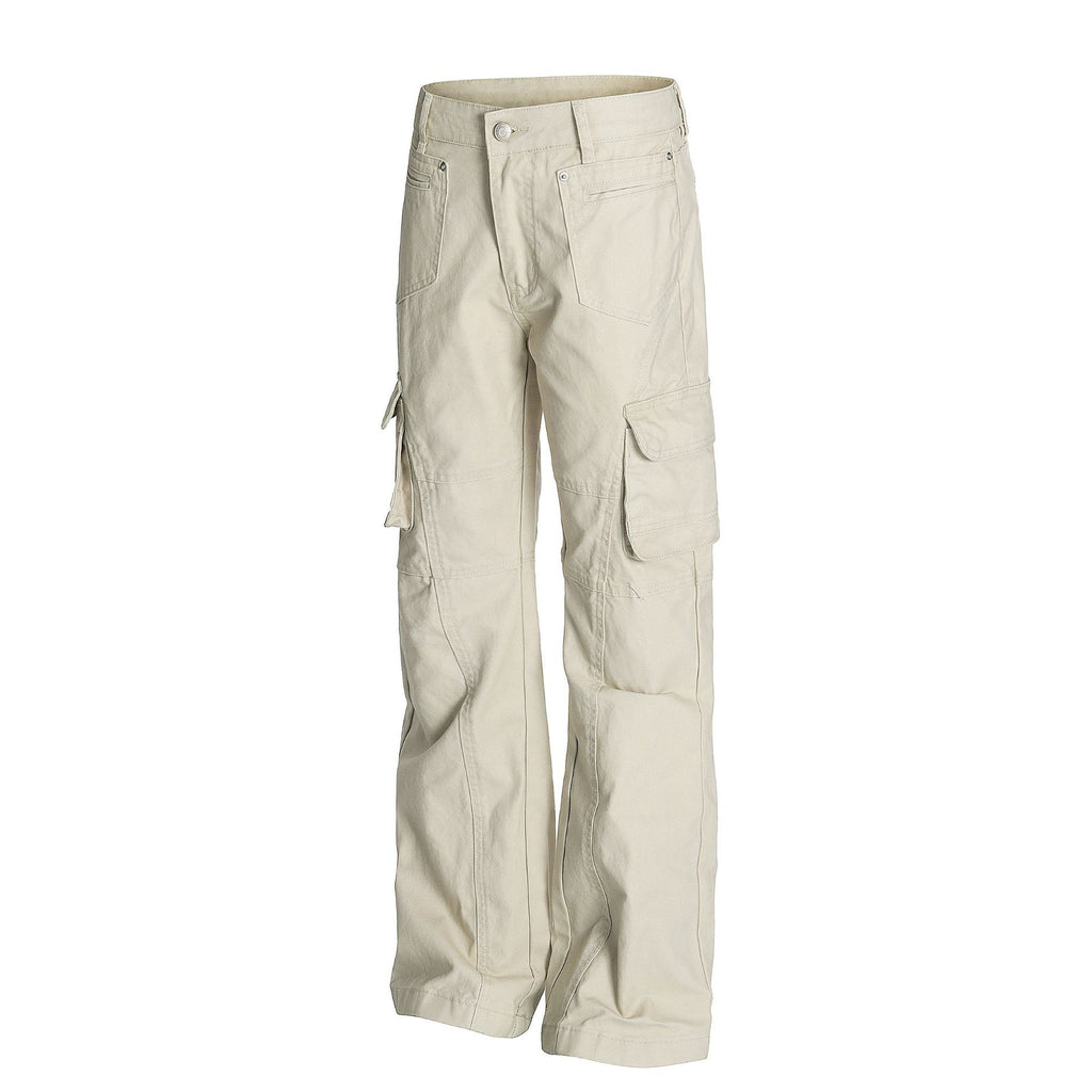 Retro Unisex Solid-Color Multi-Pocket Loose Flare-Bootcut Vêtements de travail Pantalons occasionnels