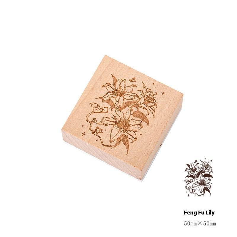 Timbre en bois frais et rétro Fleur Artistic Flower Notebook Diy Matière décorative Woode