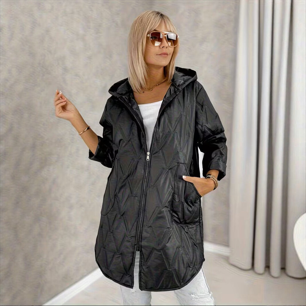 Plus grandes femmes mi-longueur à capuche chaud et détendu-fit manteau