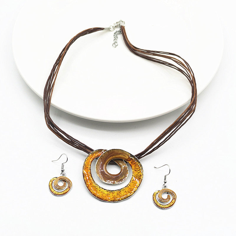 Wax ligne peinture géométrique court collier boucles d'oreilles ensemble